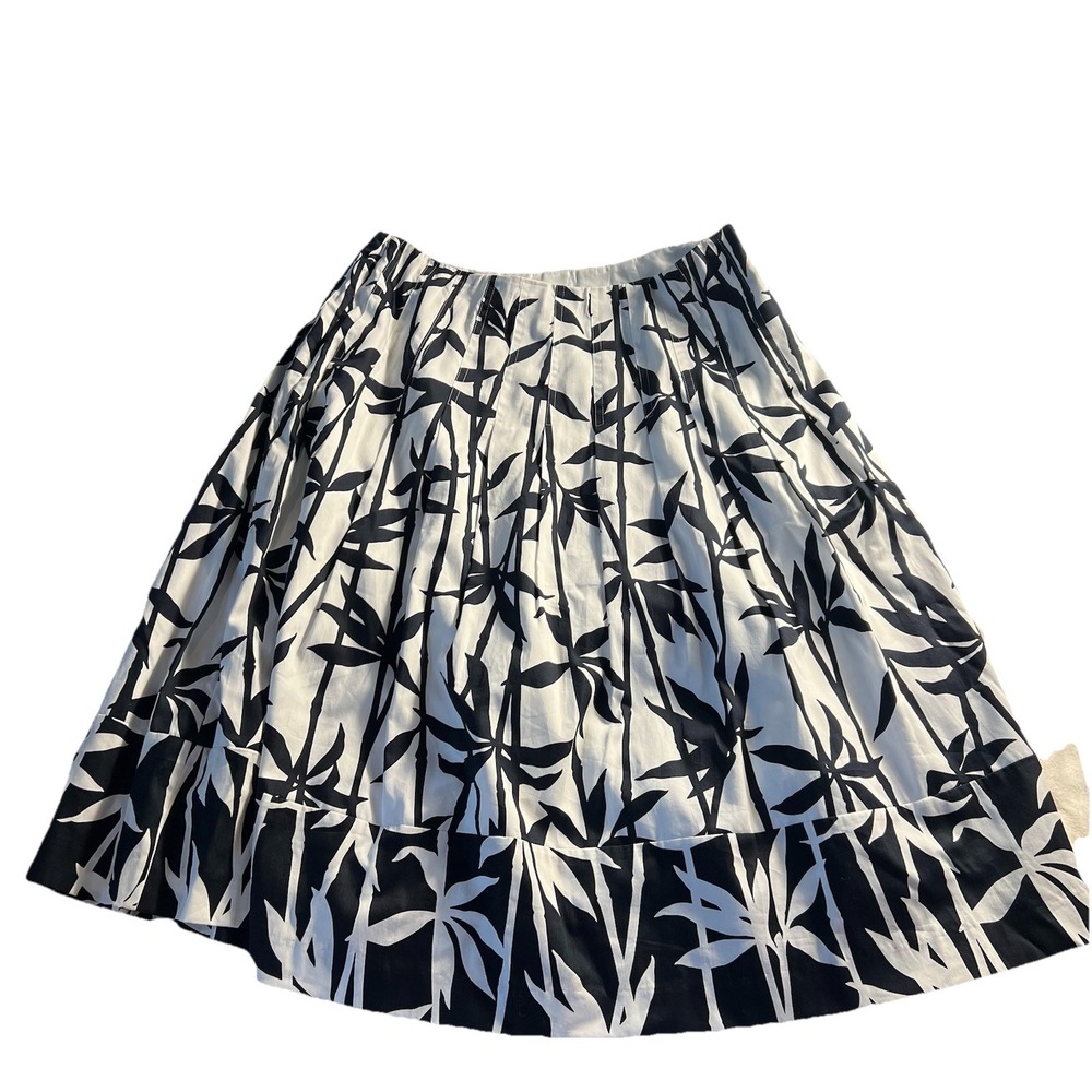 Jones New York Womens 8 Knee Length Skirt Black White Bamboo‎ Leaf Cotton Pleats - Picture 2 of 7